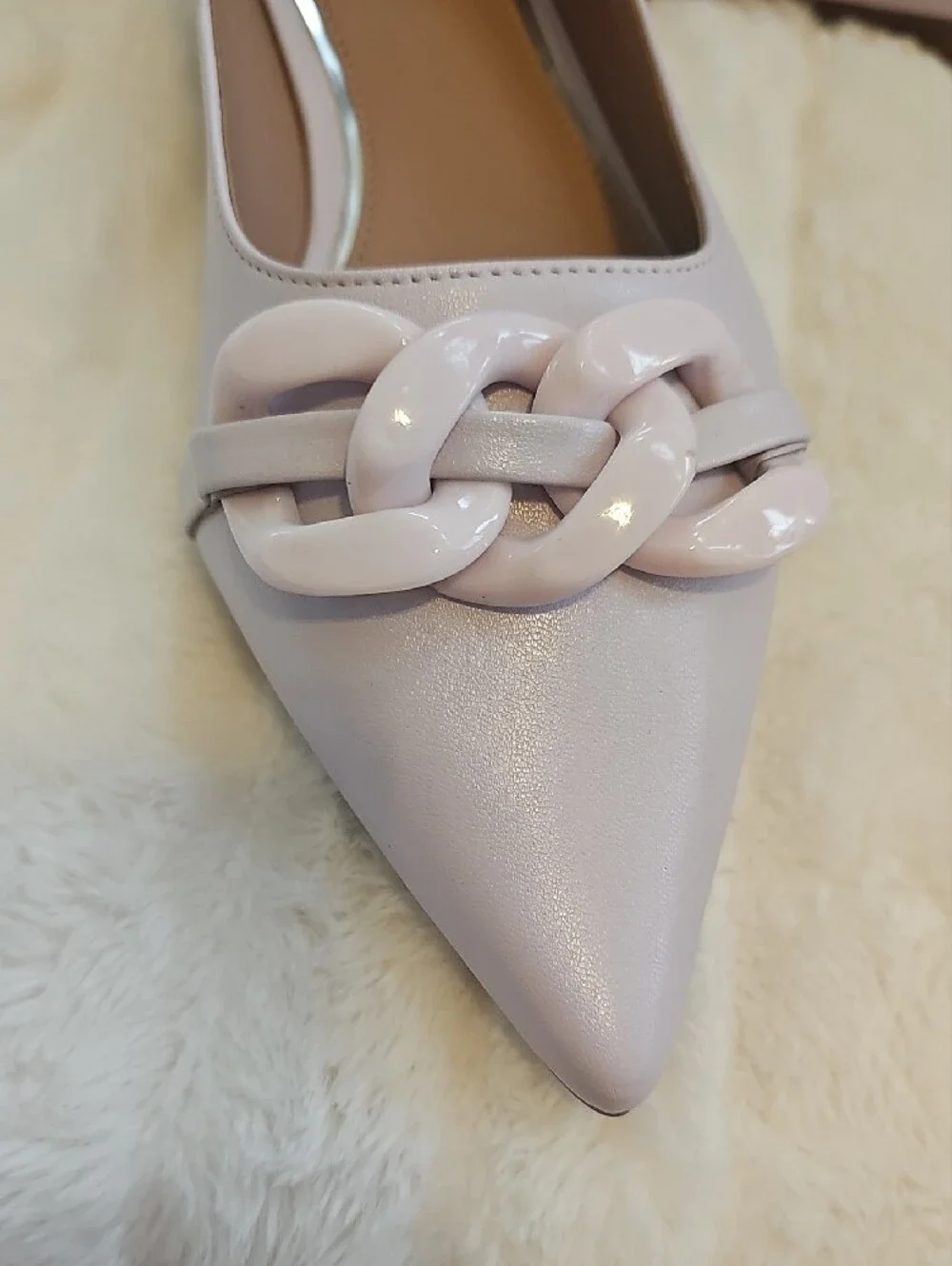 Paolo Pointed-Toe Flats with Gloss Chain in Pale Lavender